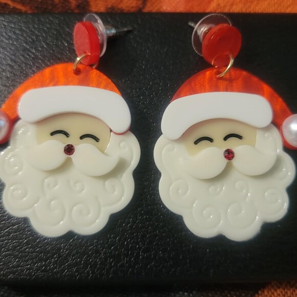 Red Santa Claus Dangle Earrings Christmas Accessories Holiday Jewelry Xmas Gift - Picture 7 of 9
